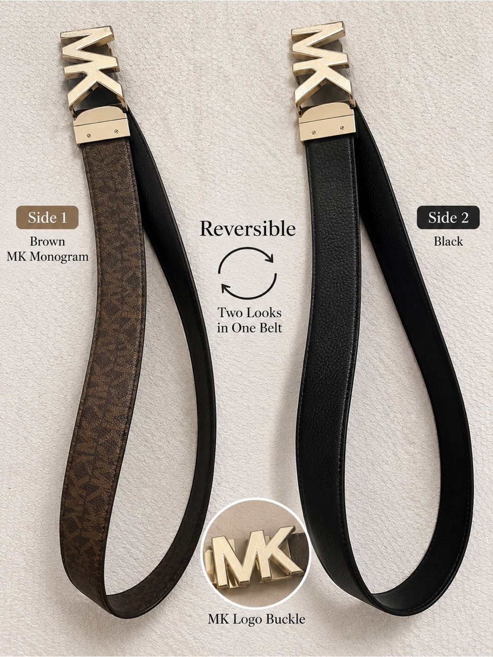 Michael Kors MK Logo Reversible Brown Monogram Black Belt